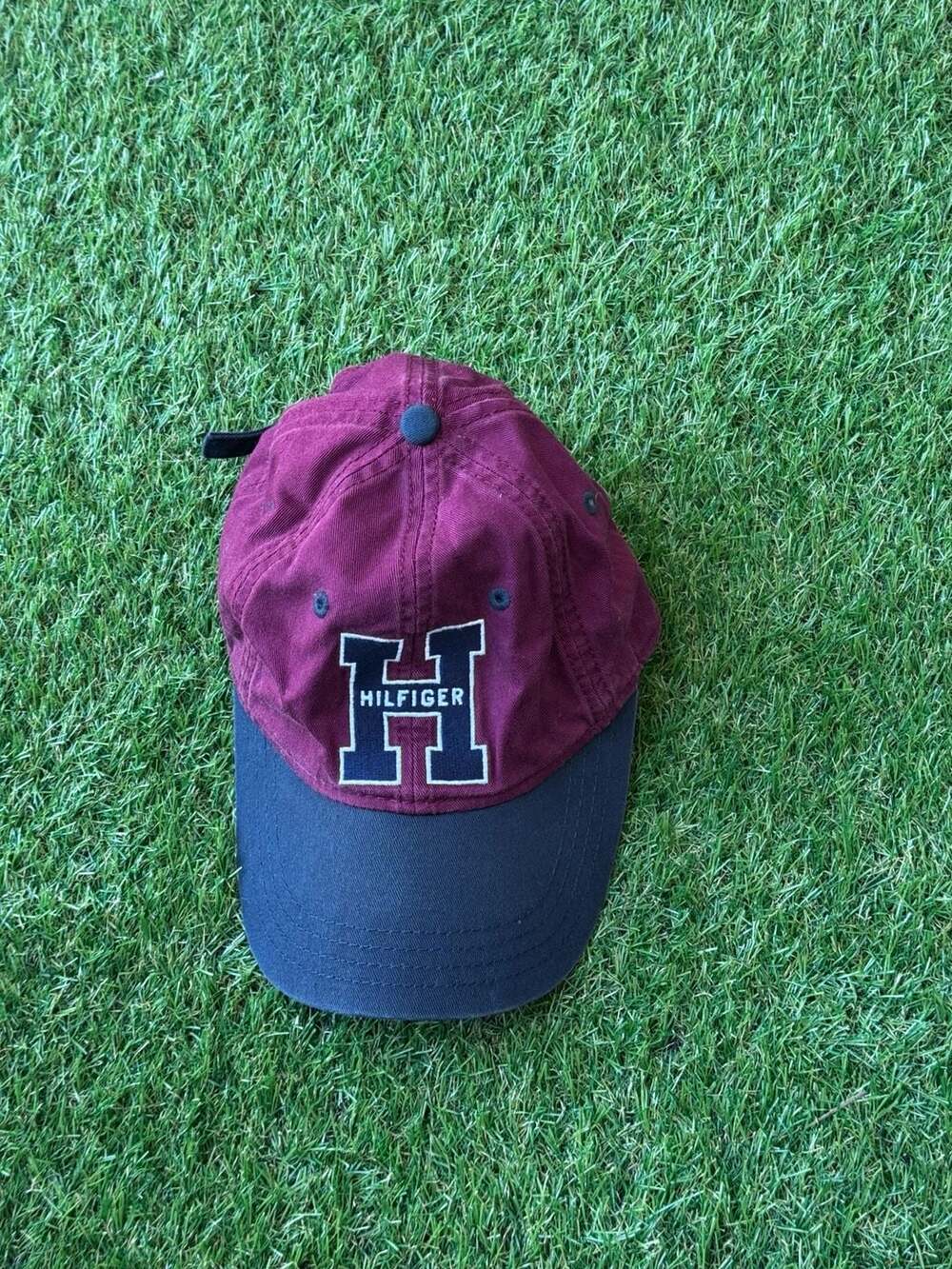 Vintage Tommy Hilfiger Colorblock Varsity Letterman Baseball Cap Burgundy Navy
